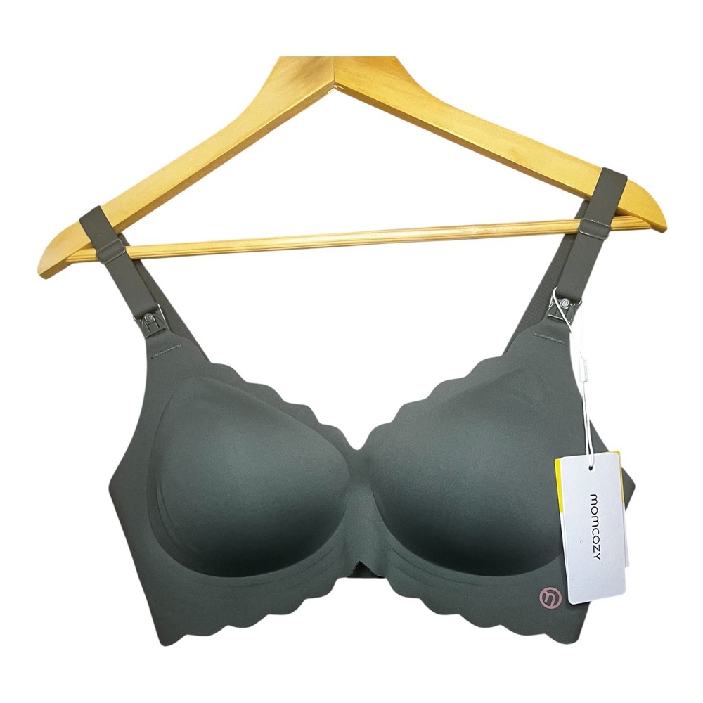 Momcozy Seamless Nursing Bra Dark Green Scalloped Wireless Maternity Size L NWT